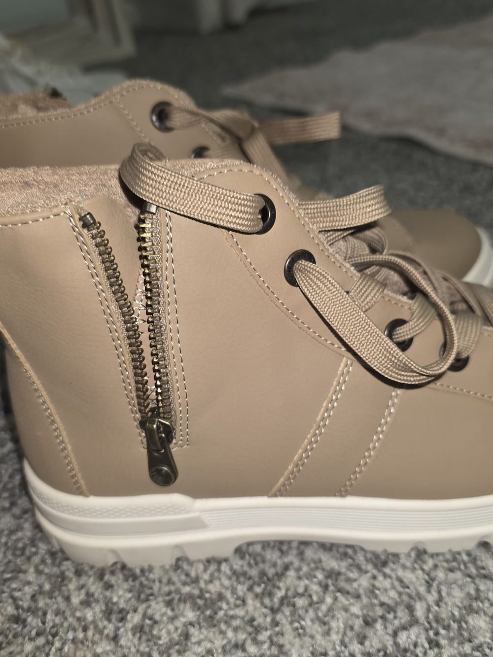 Lace-Up Wedge Ankle Boot in Taupe